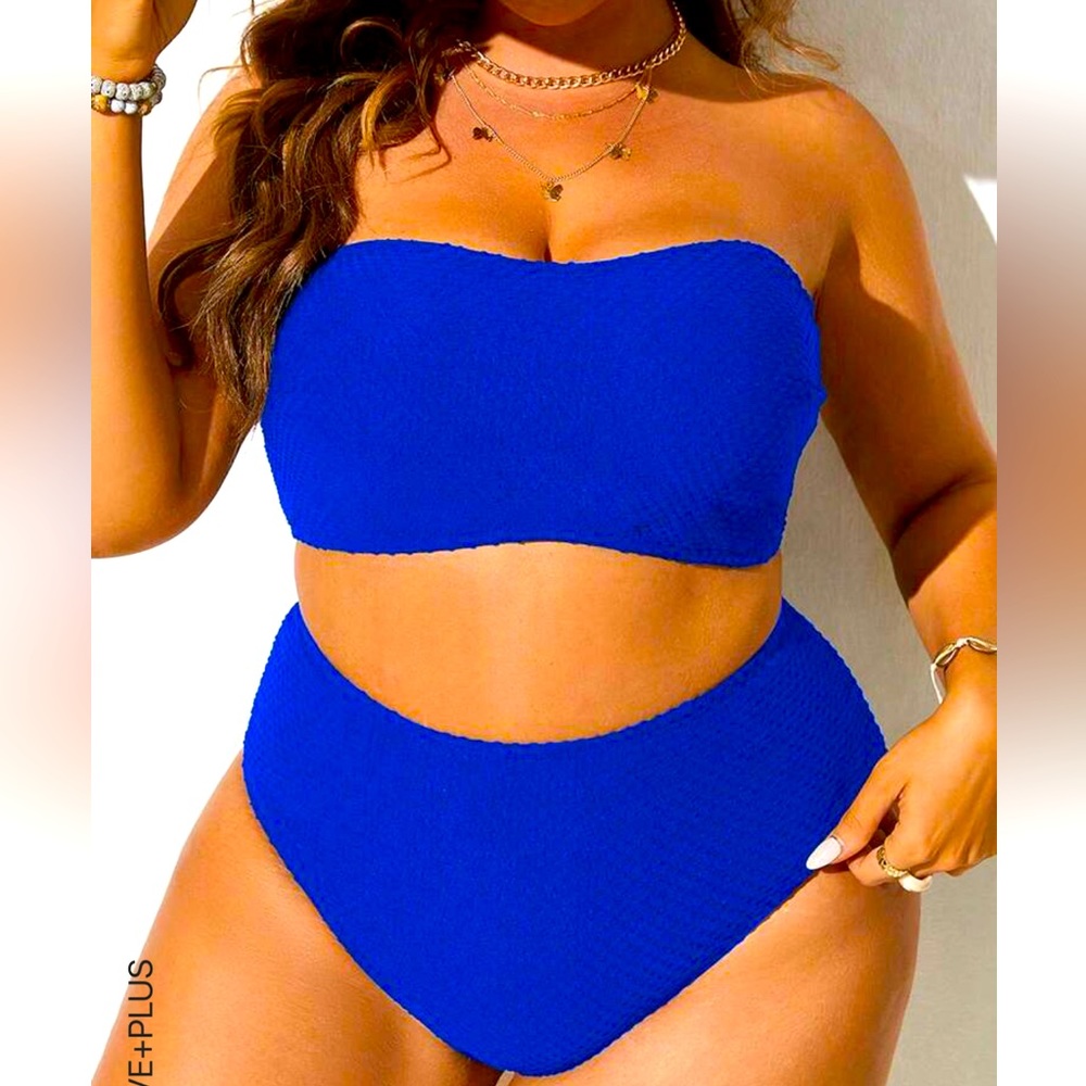Blue Two Piece Bathing Suit with Bandeau Top
